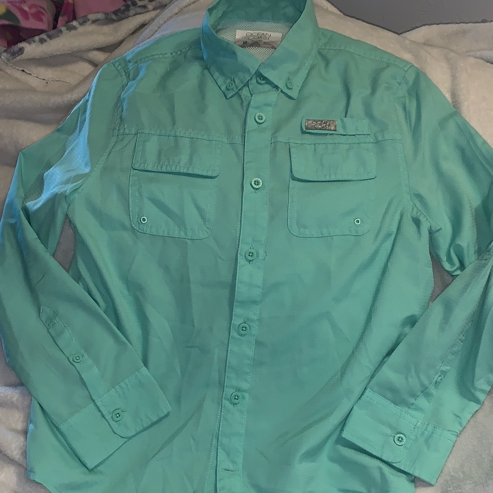 Ocean Coast- Kids mint Green button Down Shirt